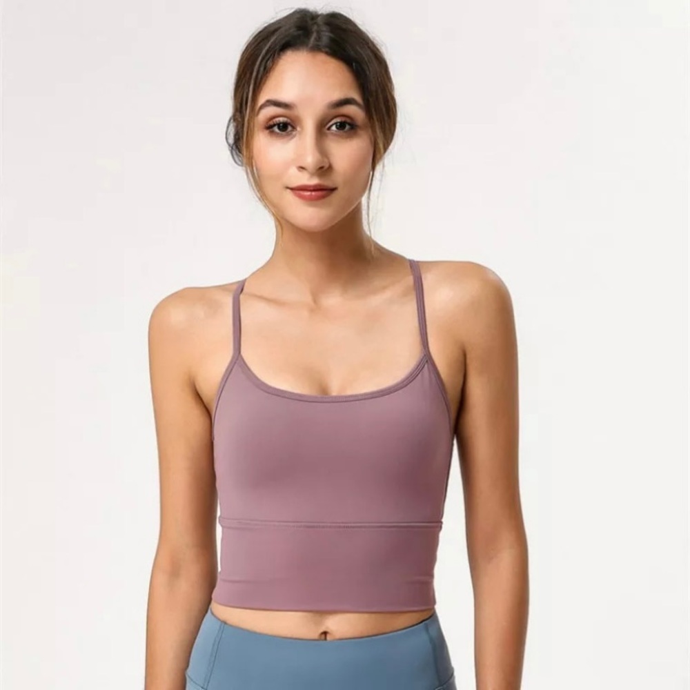 Mauve Padded Longline Sports Bra/Crop Top
